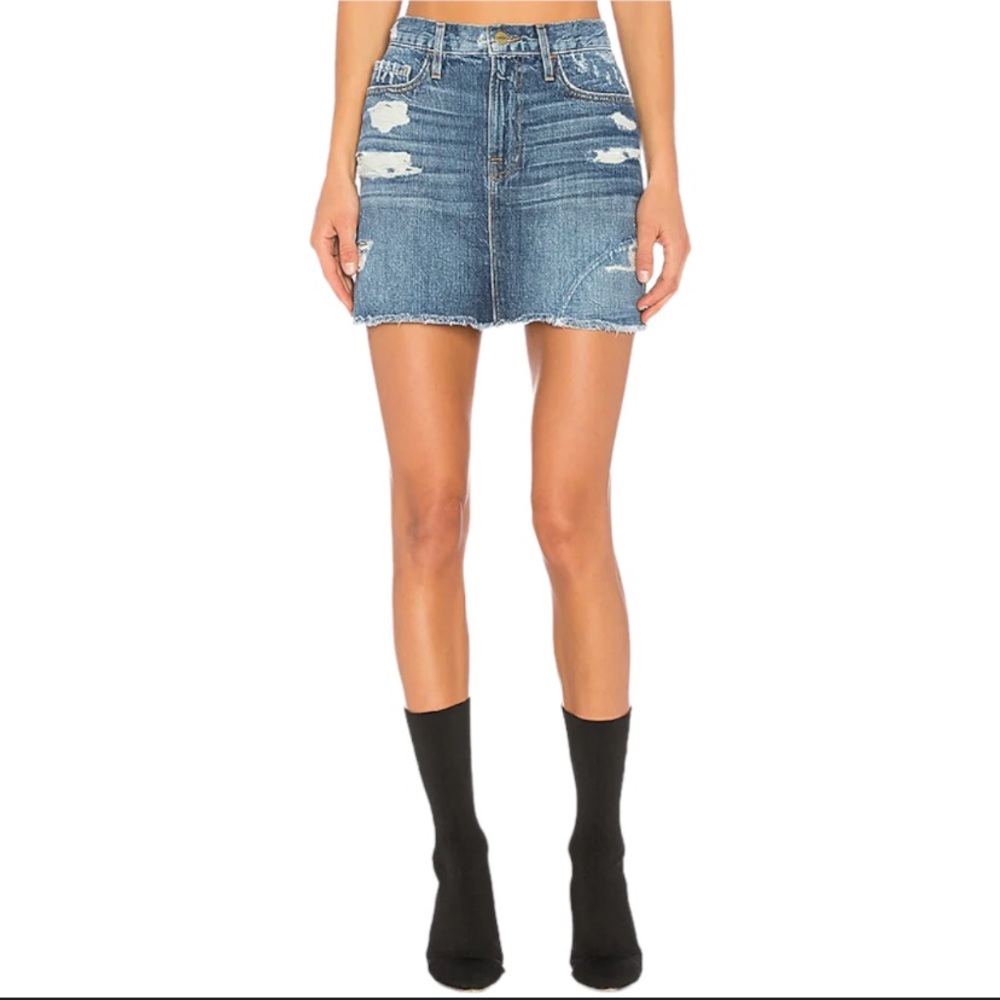 FRAME Pierson Le Mini raw edge distressed denim skirt size 27